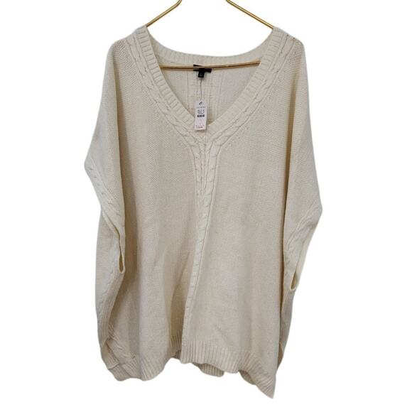 New‎ NWT Talbots White Oversized Sweater Poncho Vest Style Knit Large - Picture 1 of 7